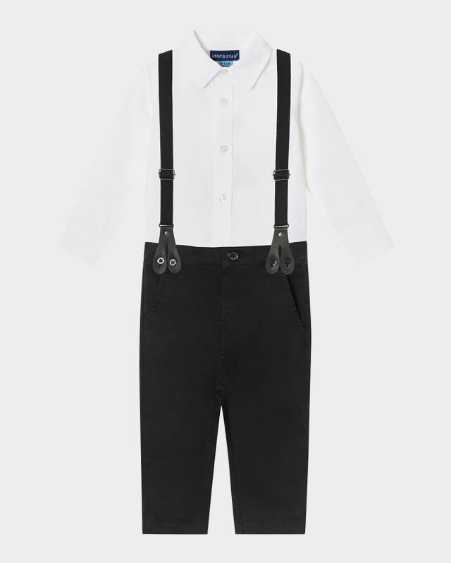 Boy's Button Down Shirt W/ Suspenders & Pants Set, Size Newborn-24